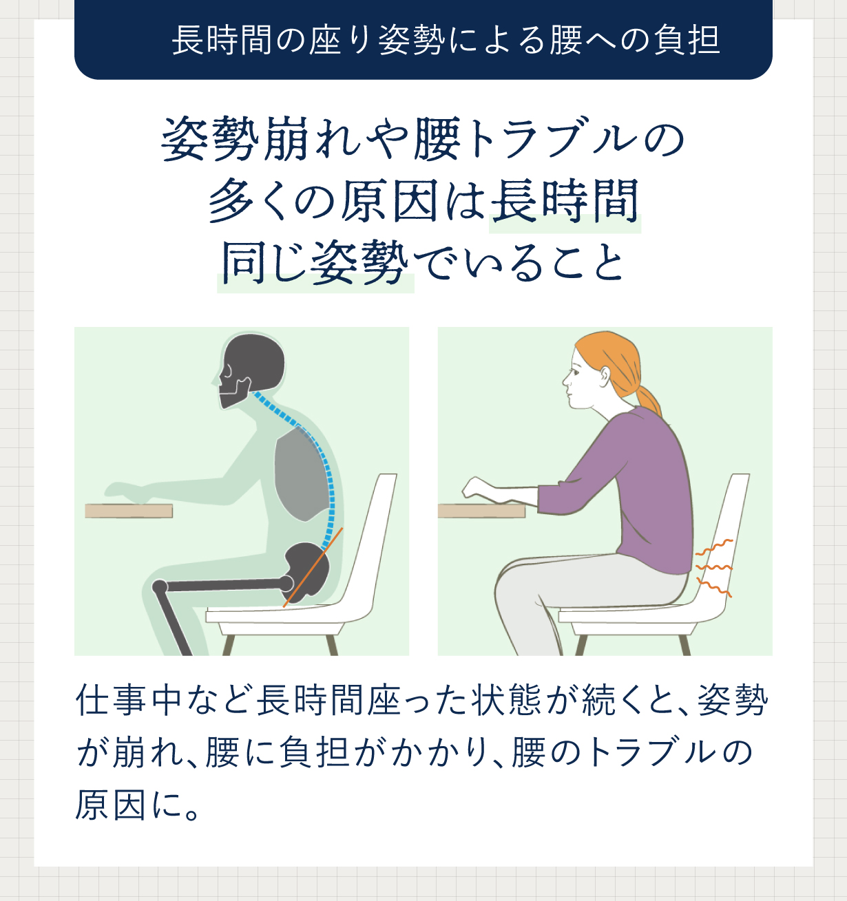 長時間の座り姿勢に